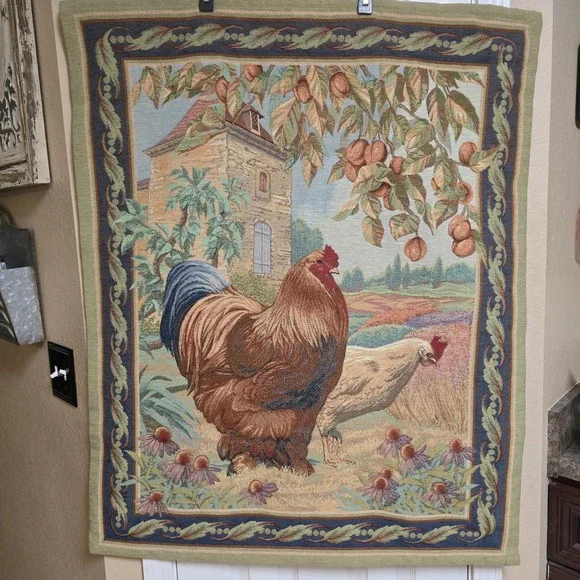 Vintage‎ Roosters Tapestry American Machine Made Wall Hanging 42