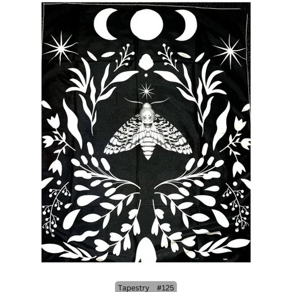 Black Moon Moth‎ Forest Tapestry - Hanging Boho Wall Decor