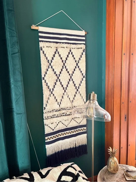 Anthropologie Handwoven Cream and Black Diamond Wall Hanging - Home Wall Decor