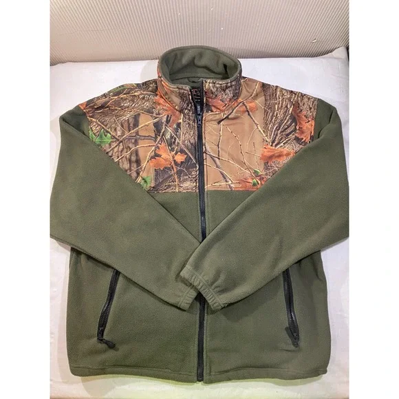Trail Crest Mens 2XL‎ Fleece Jacket Green Highland Forest Camo Full Zip Hunting