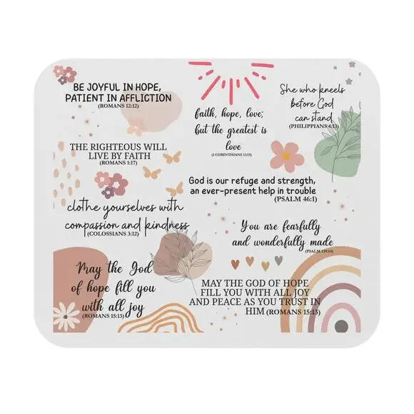 Inspirational Bible Verse Mouse Pad | Pastel Floral Christian Desk Mat