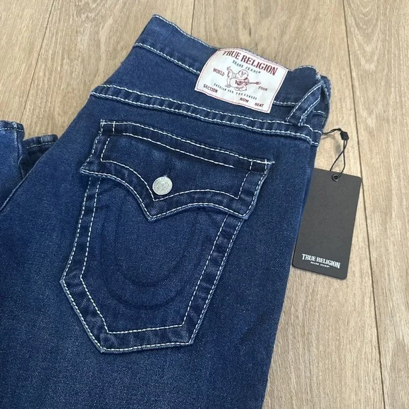 True Religion Geno Flap Big T Flap‎ Relaxed Slim Fit Jean in Lagoon Size 34 NEW