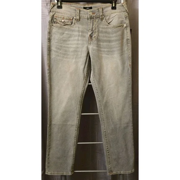 NEW True Religion Geno Big T Flap Jeans Men's 32x32 Grey Flap Relaxed Slim NWT‎
