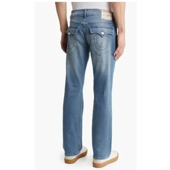 True Religion Ricky Relaxed Straight Jeans Mens 40x35 Medium Wash Blue SN Flap‎