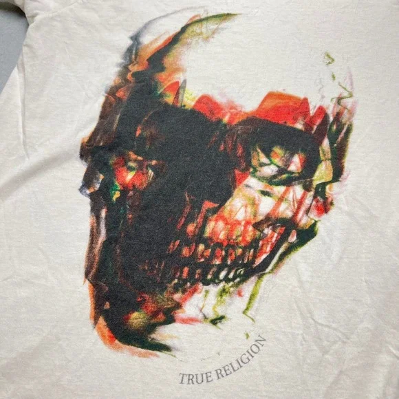 True Religion Men Skull Graphic T-Shirt White Crew Neck Made in USA MU3A451NC7 S