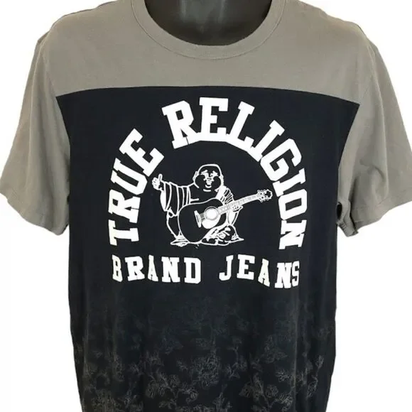 True Religion Brand Jeans Buddha T Shirt Flowers Floral Print Size Large
