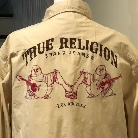 TRUE RELIGION Men’s Beige Buddha Western Button Down Shirt Size 3XL NWT