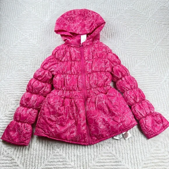 Kids Minnie Mouse Puffer Jacket 13 Hooded Pink White Disney Character Zip Up