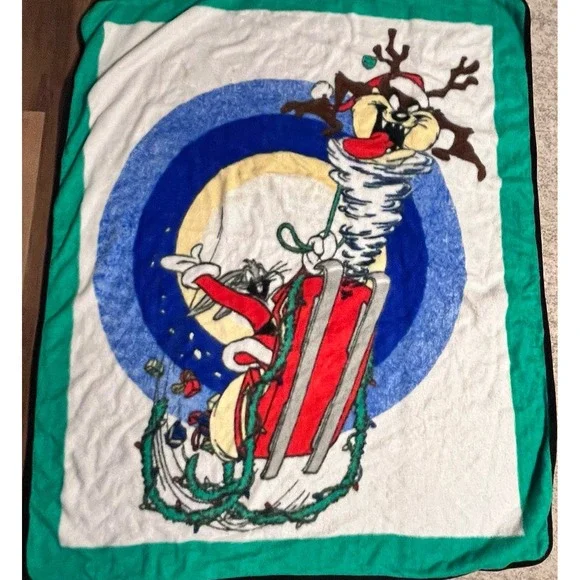 Looney‎ Tunes Tasmanian Devil Christmas Throw Blanket Holiday 59 x 50 Taz