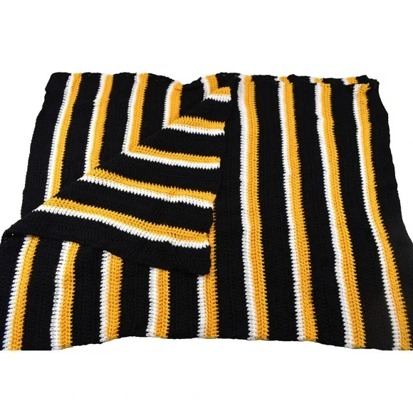 Handmade Afghan Hand Crochet Brown White Gold Purdue Boilermakers 43x70