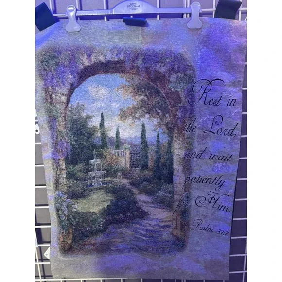 Psalm 37:7 Woven Tapestry Wall Hanging Garden Fountain Landscape Made in USA