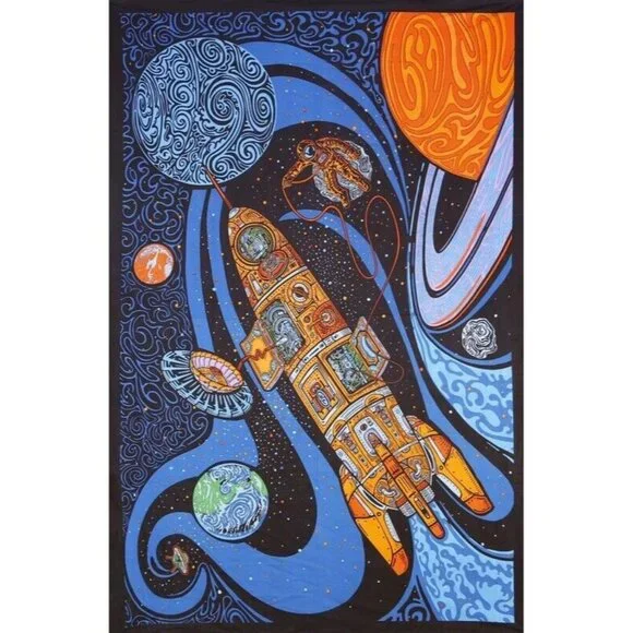 New Blast Off Rocket Mini Tapestry Galaxy Cosmos Planet Stars Wall Decor Art NIP