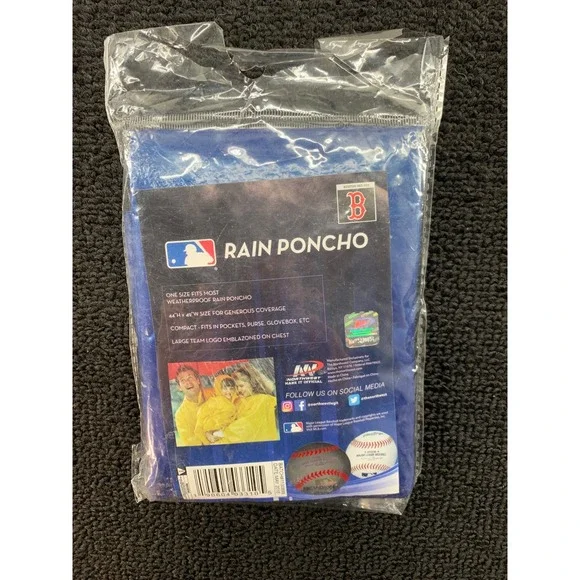 Boston Red Sox MLB Rain Poncho One Size Fits Most Weatherproof Large L‎