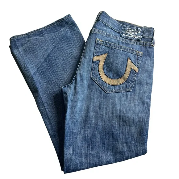 True Religion Men’s Section Row Seat Jeans 38 Made in USA Flare Wide Leg Western
