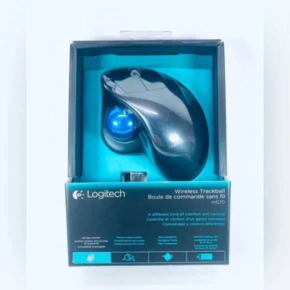 Logitech M570 Wireless Laser Trackball Mouse & Dongle Ergonomic Brand New In Box