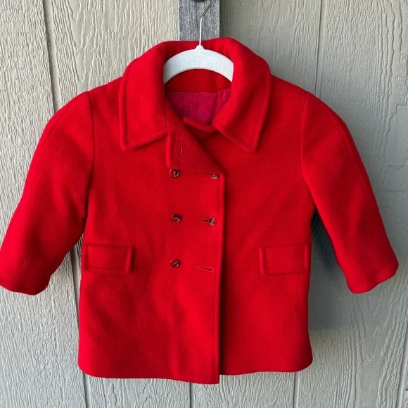 Vintage Classic Red Kids Peacoat 3 to 4 T size tag is worn out