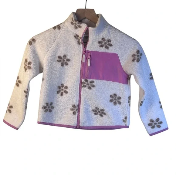 Crewcuts Floral Fleece Sherpa Jacket with Pink Accents Size Small (6-7)
