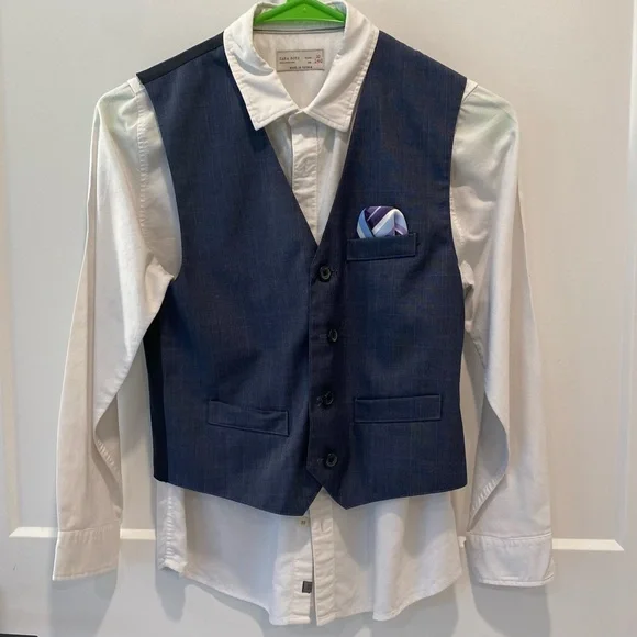 Boys’ Gray Vest and White Button Down Shirt Combo Size 10