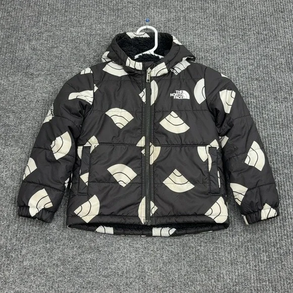 The North Face Puffer Jacket Kids 4 Black White Logo Print Hooded Winter Warm