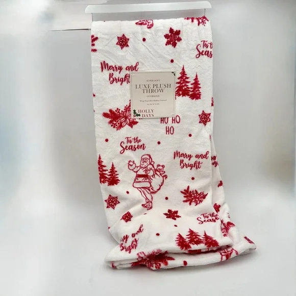 Holly Days Red White Retro Santa Super Soft Luxe Throw Blanket Christmas Holiday