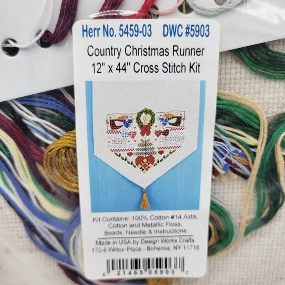 Vtg Country Christmas Table Runner Cross Stitch Kit 12