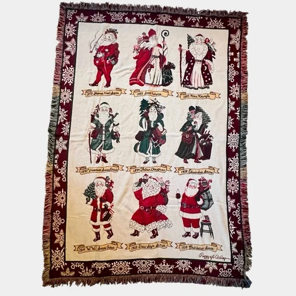 Goodwin Weavers 100% Cotton Santa Through the Ages Holiday Throw Blanket 68x46”