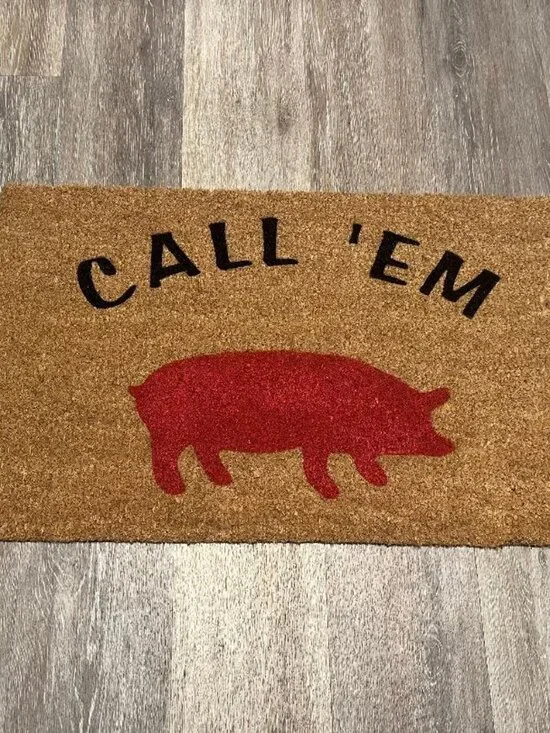 CALL 'EM with cute Pig decorative coir doormat