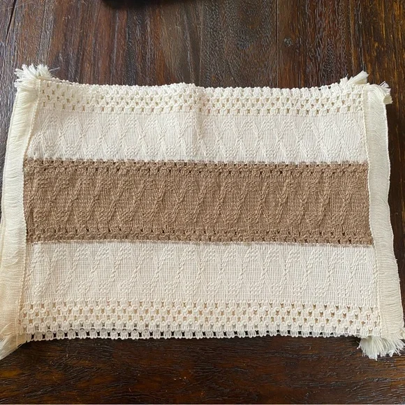 Boho Macrame Placemats Set of 6 Cream / Tan Fringe