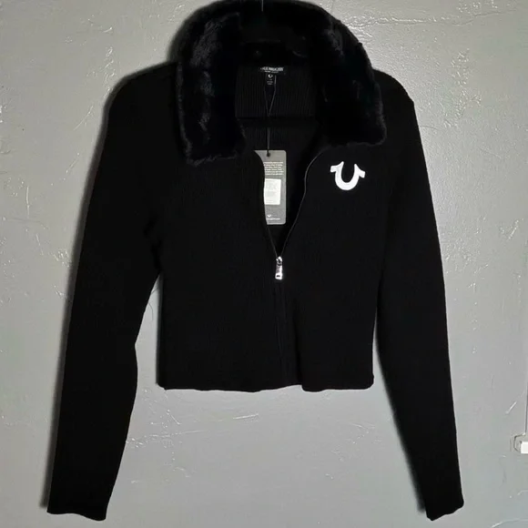 True Religion‎ Black Jacket with Fur Collar
