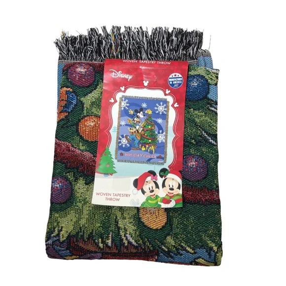 Disney Mickey Mouse Made USA Holiday Cheer Woven Tapestry Throw 48x60 Inch