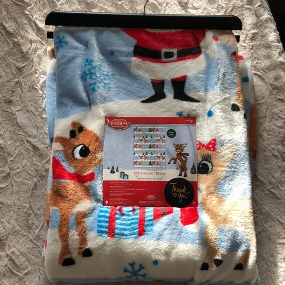 Rudolph Red Nosed Reindeer Soft Plush Throw Blanket NEW