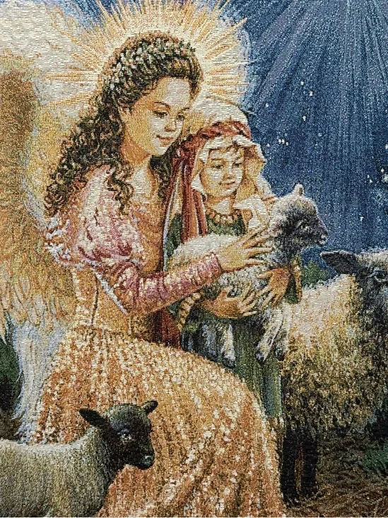 Guardian Angel Dona Gelsinger Hanging Tapestry 35x22 Protection Church Guide 90s