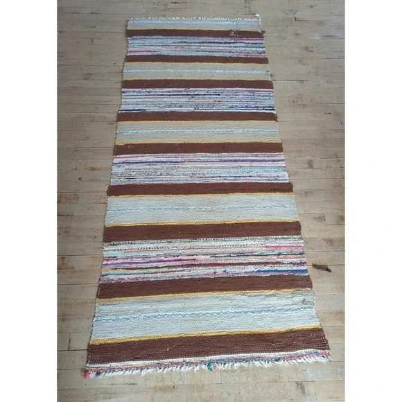 Antique Imported Swedish Hand Made Rag Rug Runner (29.5