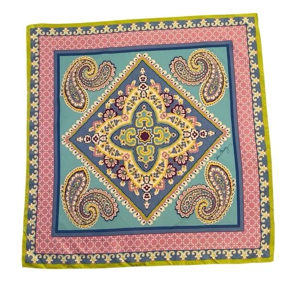 VERA BRADLEY Signed Square Paisley Floral 100% SILK Scarf 27 x 27 Spring Colors