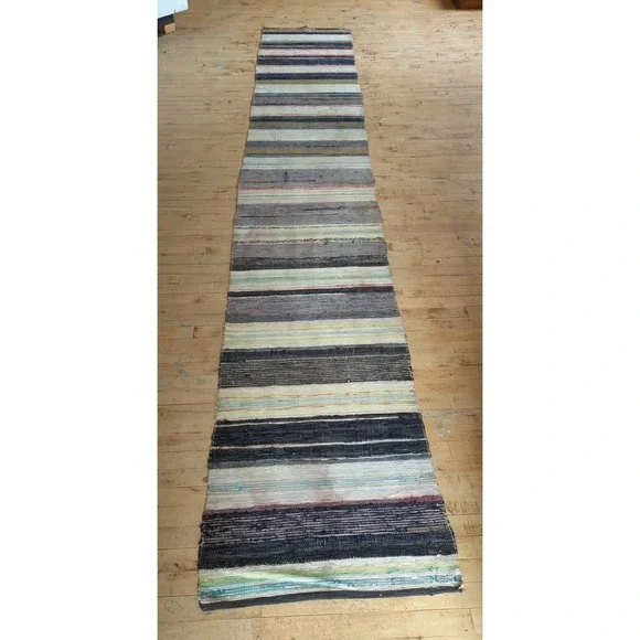 Antique Imported Swedish Hand‎ Made Rag Rug Runner (25.75