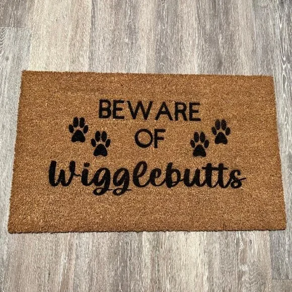 Beware of WIgglebutts decorative coir doormat