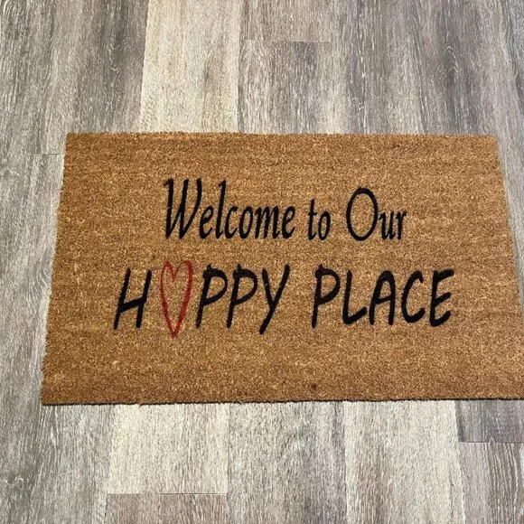 Welcome to Our Happy Place decorative coir doormat