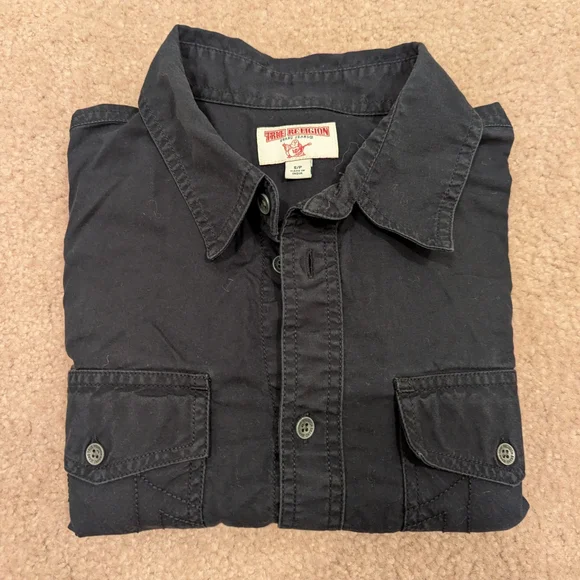 True Religion Men's Black Utility Button Down Shirt