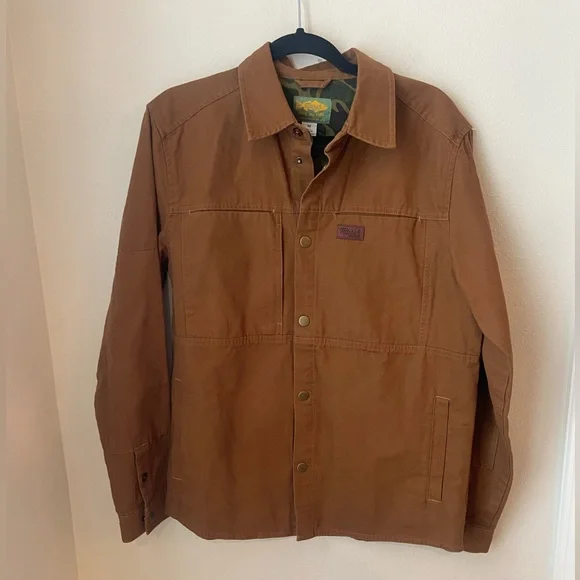Marsh Wear Delano Shacket Brown Washed Canvas Snap Jacket Camo Lined Size M