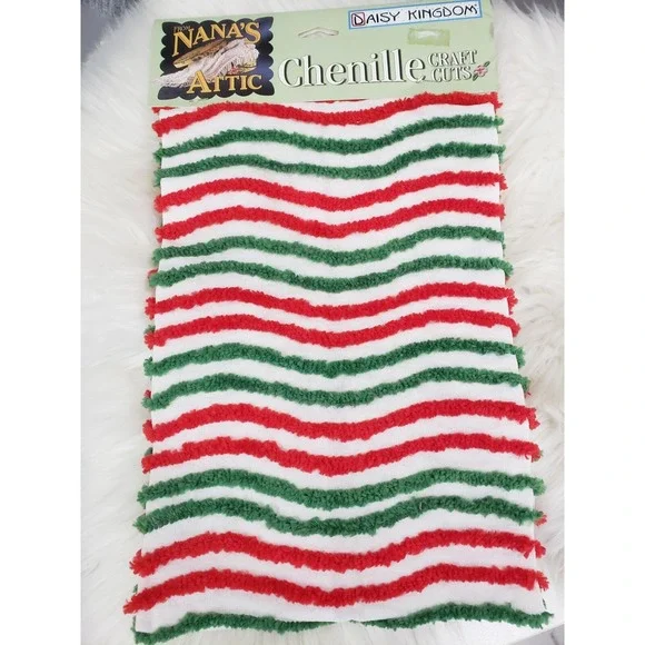 NEW Daisy Kingdom Nana's Attic Chenille Craft Cuts Fabric STRIPE Christmas 17x28