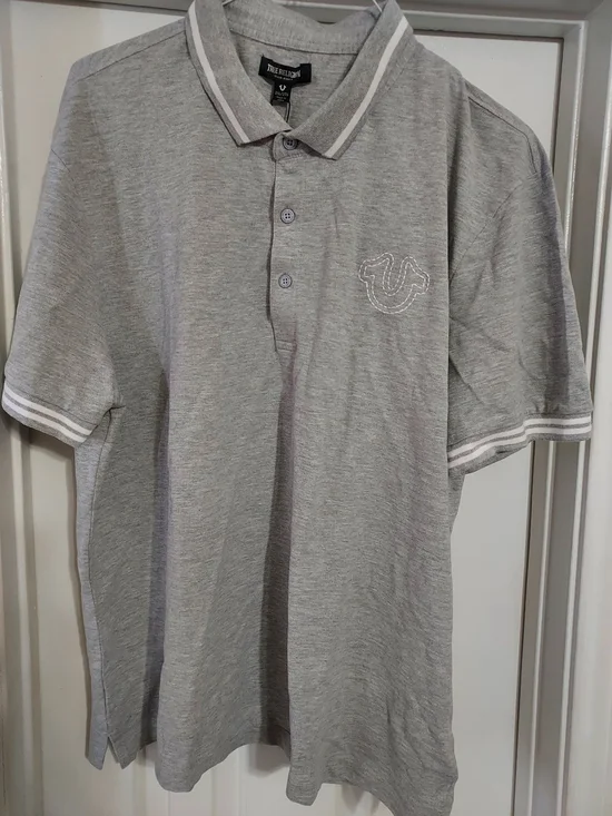 True Religion Men's Light Gray Polo with Contrast Trim