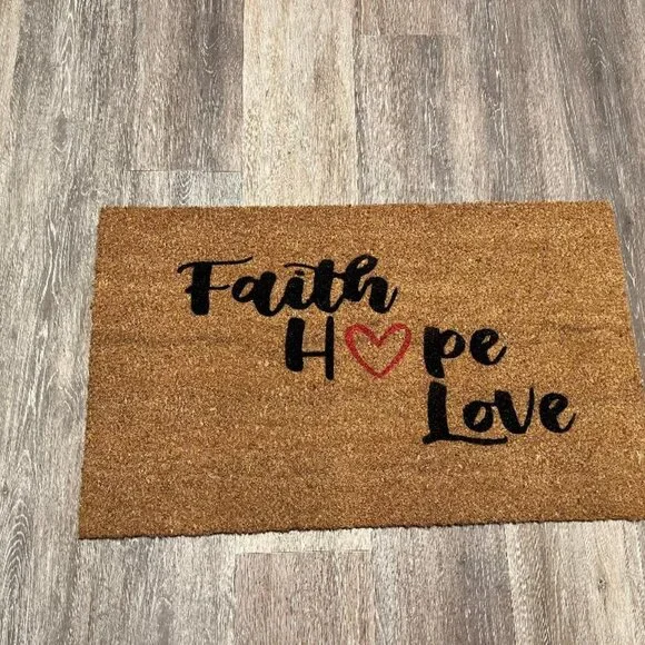 Faith Hope Love decorative coir doormat