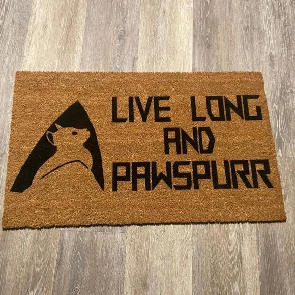 Live Long and Pawspurr decorative coir doormat