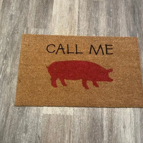 Call Me with cute Pig decorative coir doormat