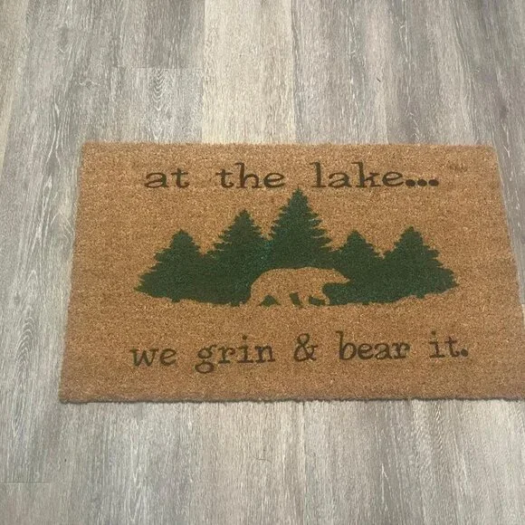 At the Lake...We Grin & Bear It decorative coir doormat
