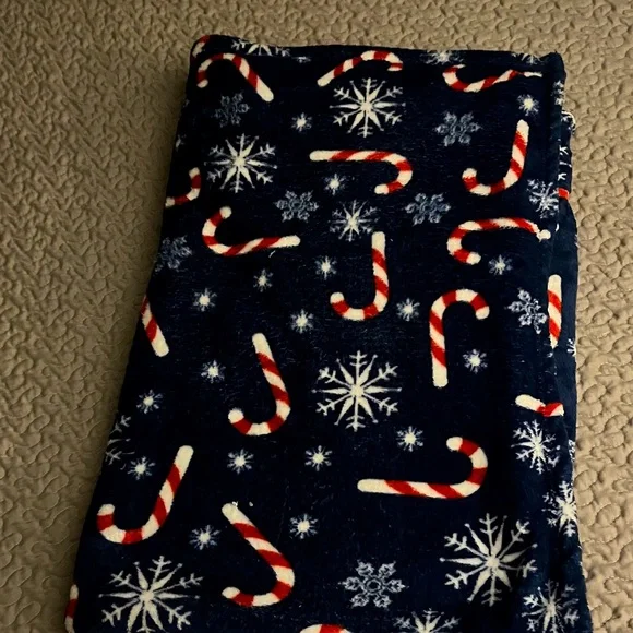 Holiday Time Blue and White Candy Cane and Snow Flakes Throw 50 x 60 inches