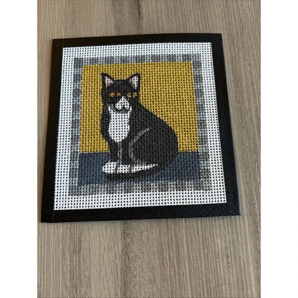 Black White Tuxedo Cat Handmade Cross Stitch 5.5