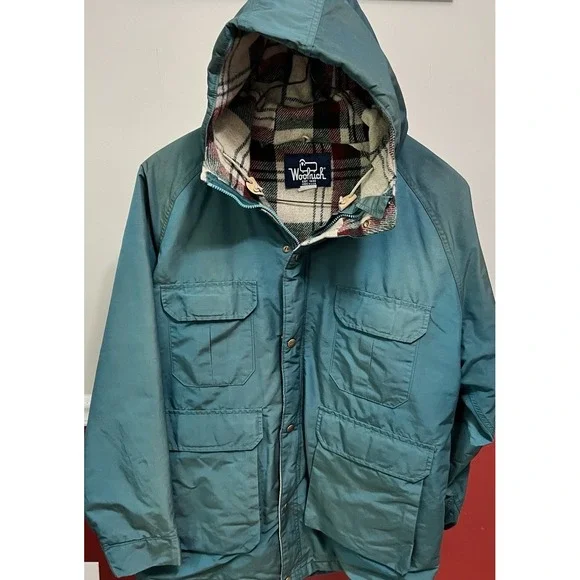 VTG Woolrich Mountain Field Barn Coat 8606 Plaid Wool Blanket Lined Green Mens L