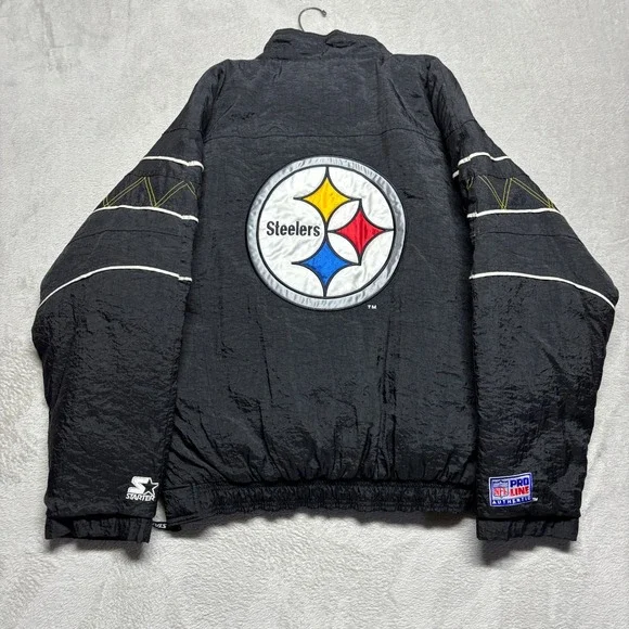 VTG 90s Starter Pro Line Pittsburgh Steelers Jacket 1/2 Zip Pullover‎ Mens L EUC