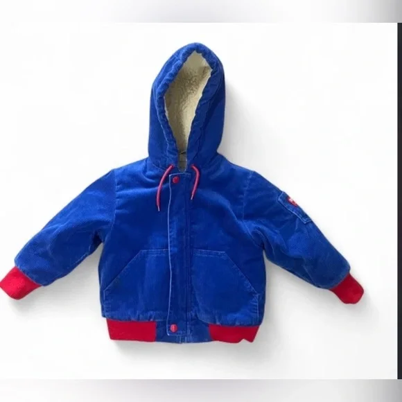 Vintage OshKosh Blue Corduroy Hooded Jacket Sherpa Lined Toddler 3T Cozy